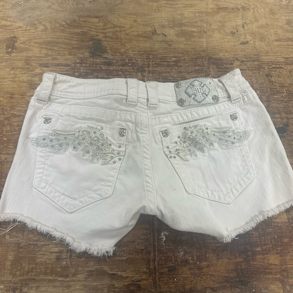 Miss Me White Embellished Wing Back Pocket Denim Shorts